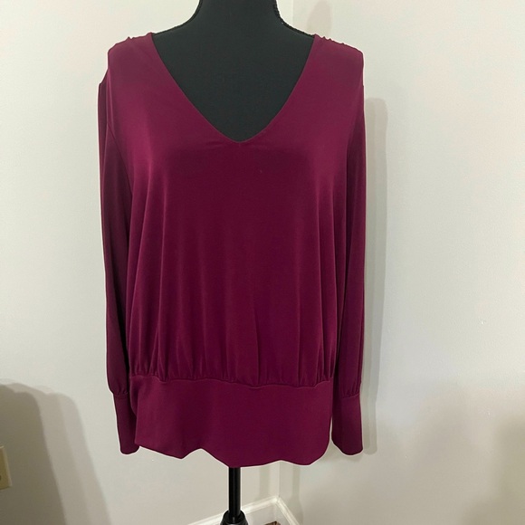 Ann Taylor Factory Tops - ANN TAYLOR FACTORY XL Maroon V-Neck Blouse with Banded Waist